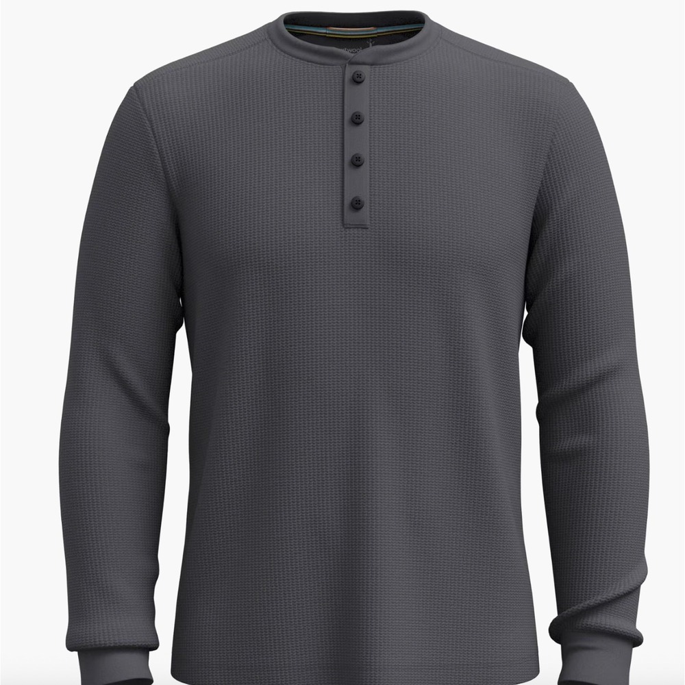 REI Co-op Smartwool Waffle Knit Long Sleeve Henley Shirt Base Layer Size S Grey